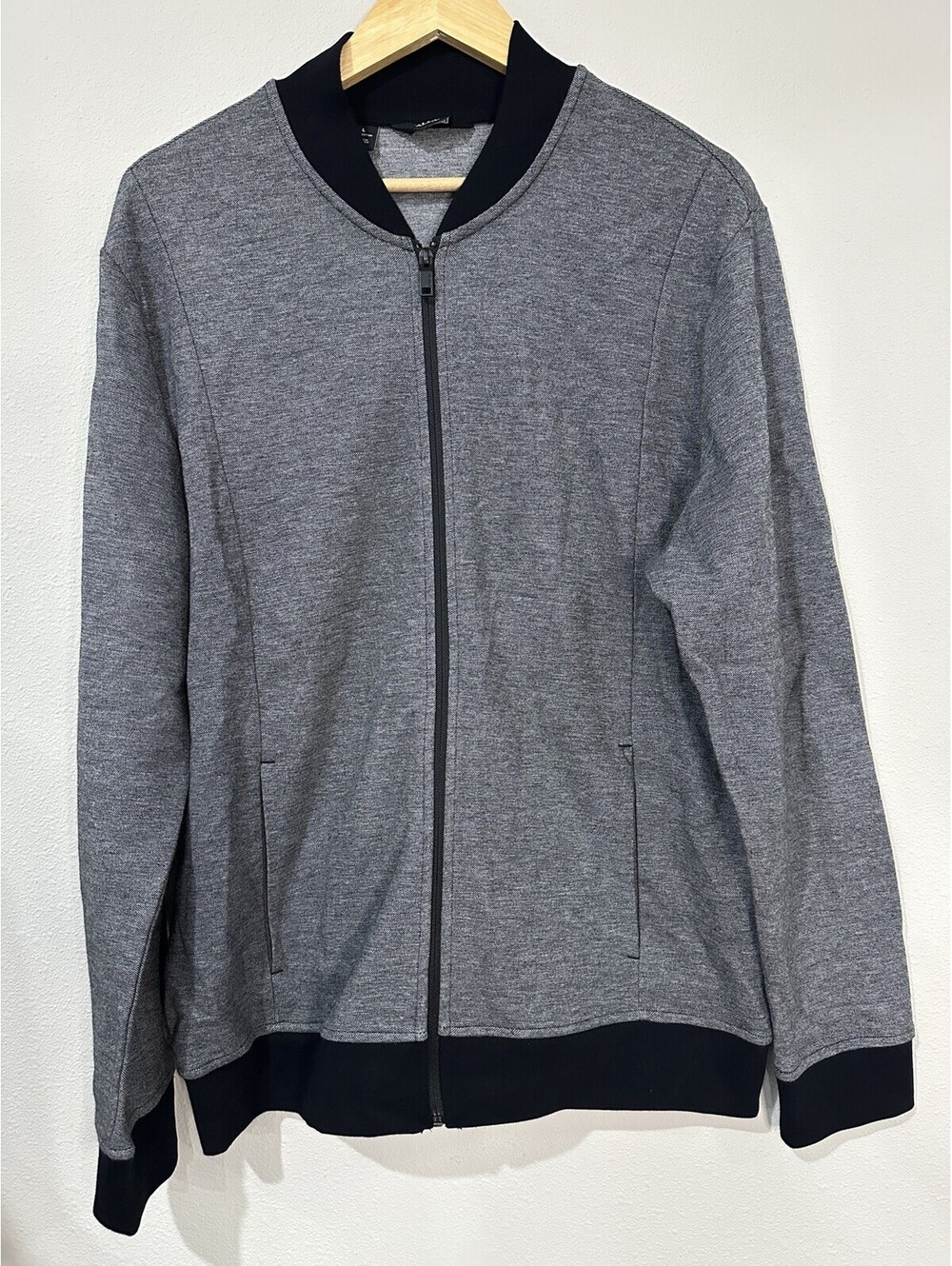 Alfani Slim Fit Pique Bomber Track Jacket Men’s Size LARGE Grey Heather
